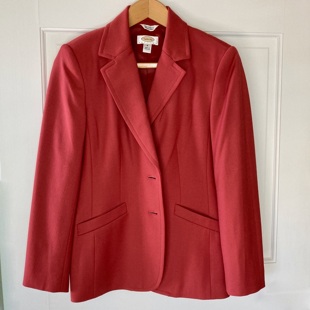 Vintage Italian Flannel Blazer Size 6P Pumpkin Talbots Stretch Wool Bust 39”